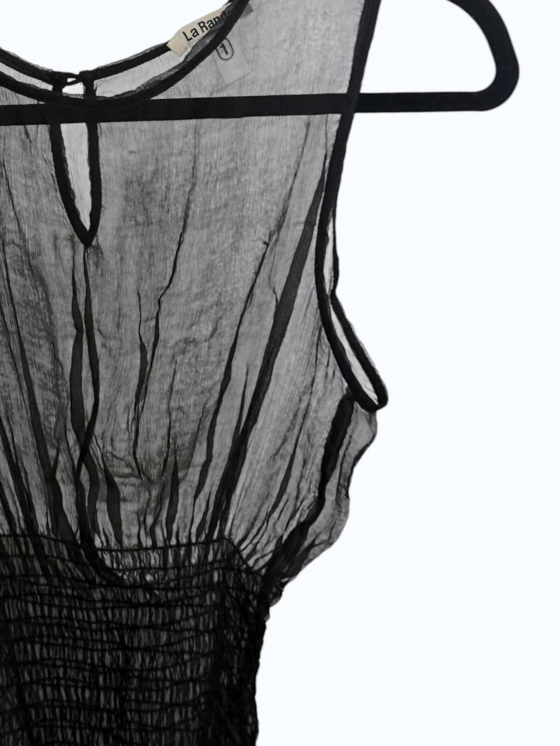 La Rando Women's Waist Rouching Sheer Tank in black - women's tank top - detail view