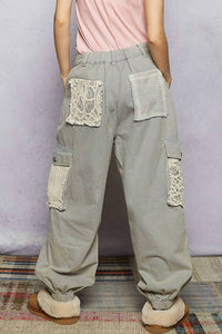 Pol - Crochet Overlay Pockets Woven Twill Pants