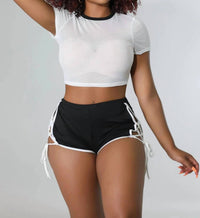 Maypink - Hot Girl Summer Vibes Side Tie Up Mesh Crop Short Set