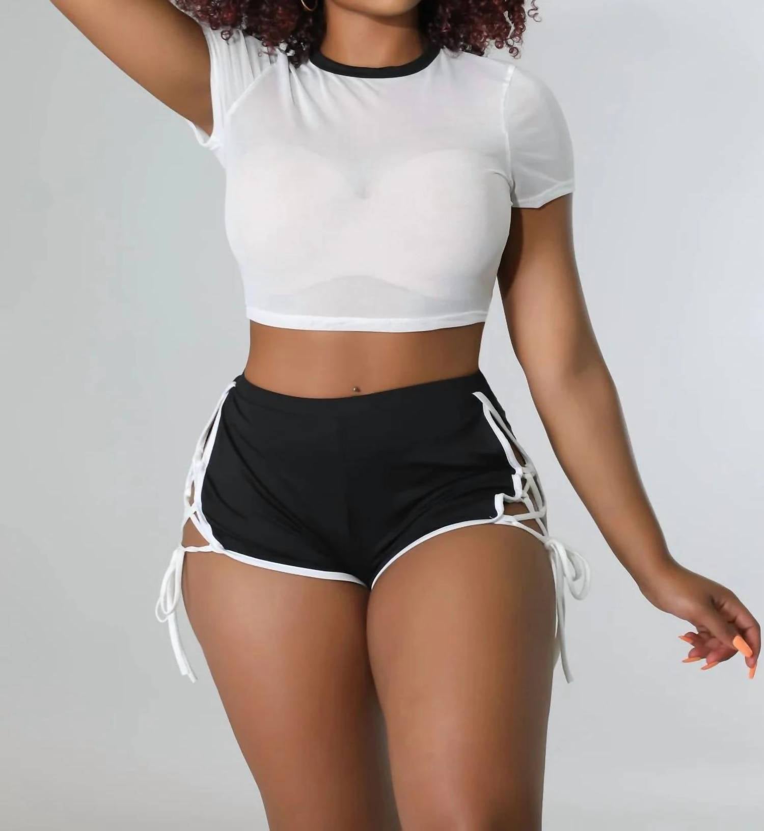 Maypink - Hot Girl Summer Vibes Side Tie Up Mesh Crop Short Set