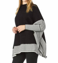 Papillon - Knit Sleeved Poncho With Stripe Contrast Border