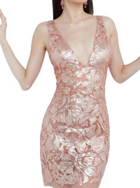 JOVANI Embellished Fitted Cocktail Dress in rose gold - women's dress