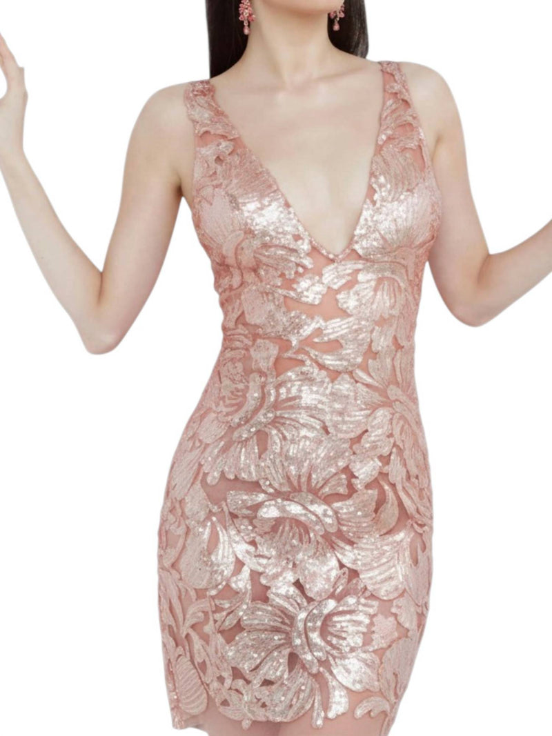 JOVANI Embellished Fitted Cocktail Dress in rose gold - women's dress