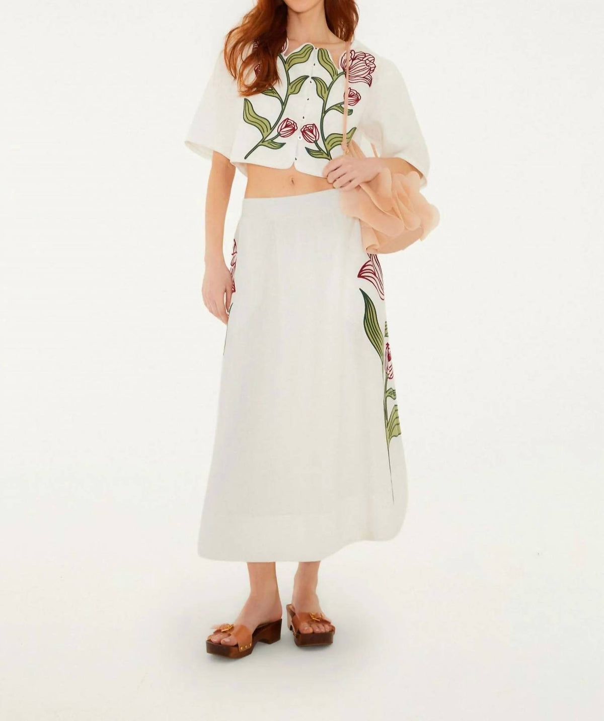 Farm Rio - Flower Embroidered Midi Skirt