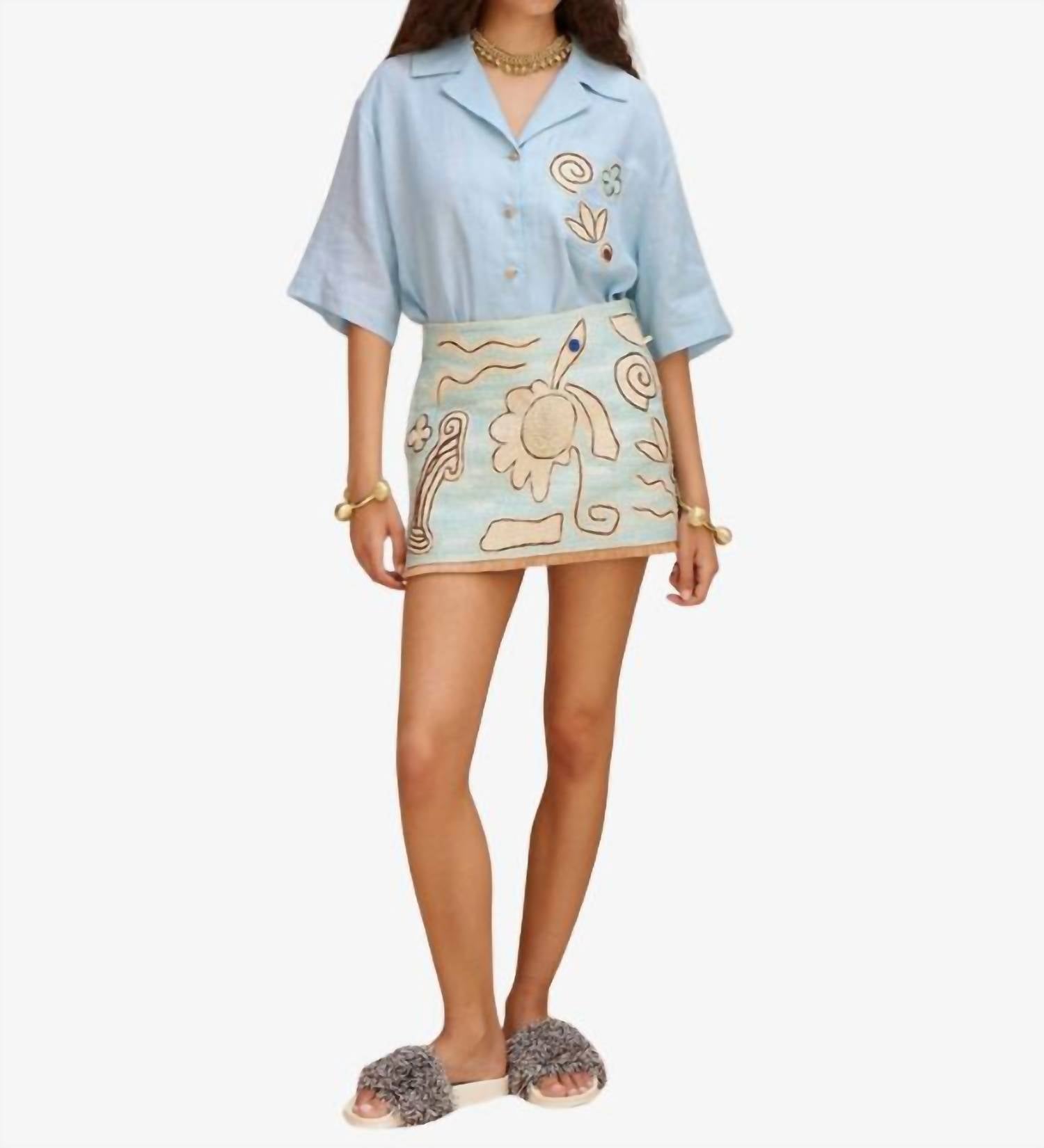 ALEMAIS Azar Raffia Skirt in blue - women's skirt