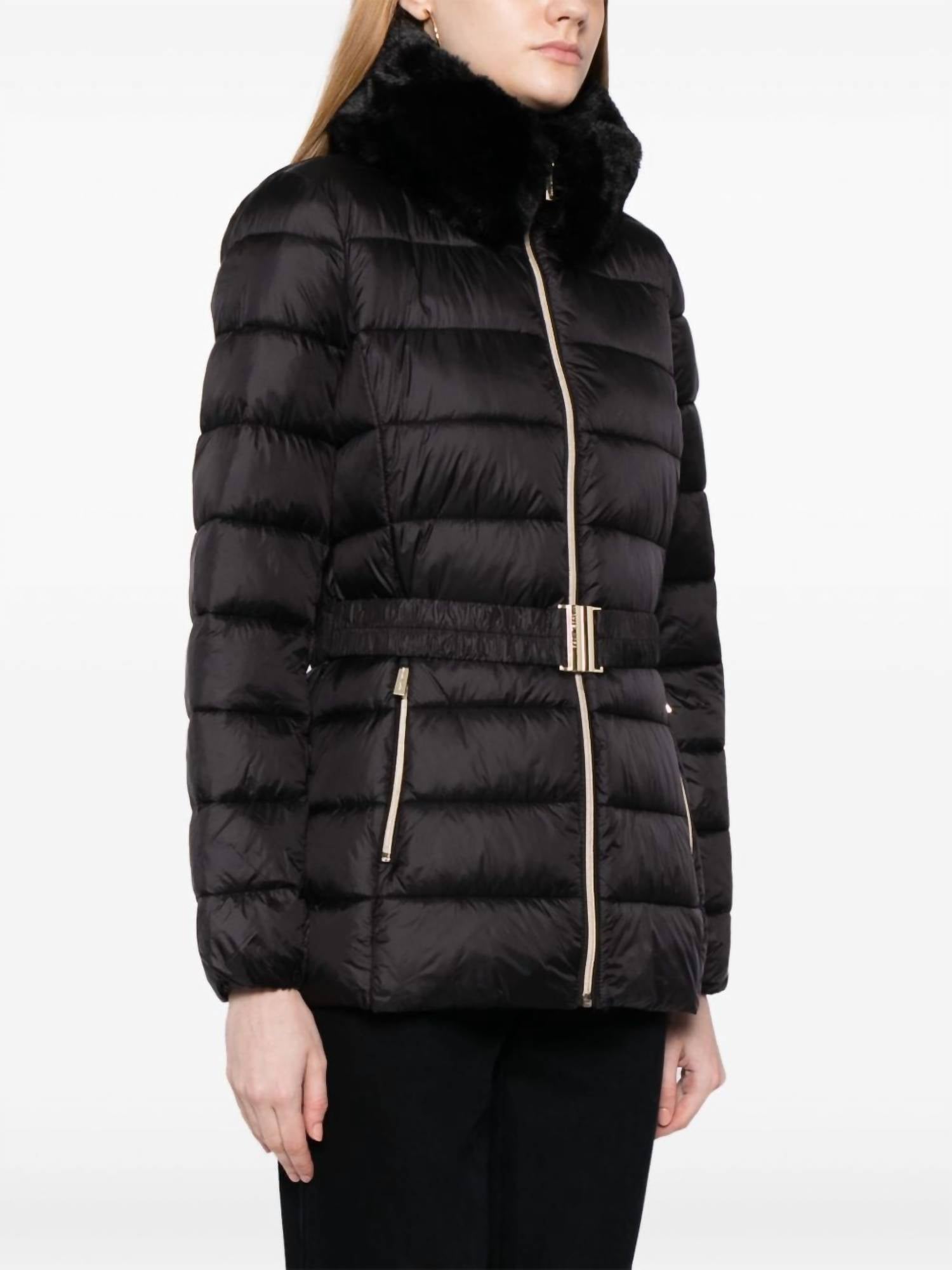 Faux Fur Collar Belted Lightweight Down Puffer Coat