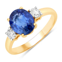 Diana M Jewels Women's Oval Natural Ceylon Blue Sapphire Fashion Ring (2.74 Ct) - Signature in 18k yellow gold - women's jewelry