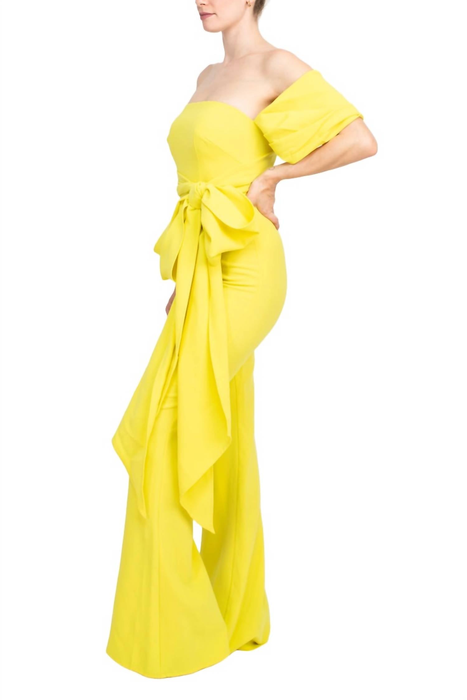 Jovani - Women's Off The Shoulder Scuba Crepe Prom Jumpsuit