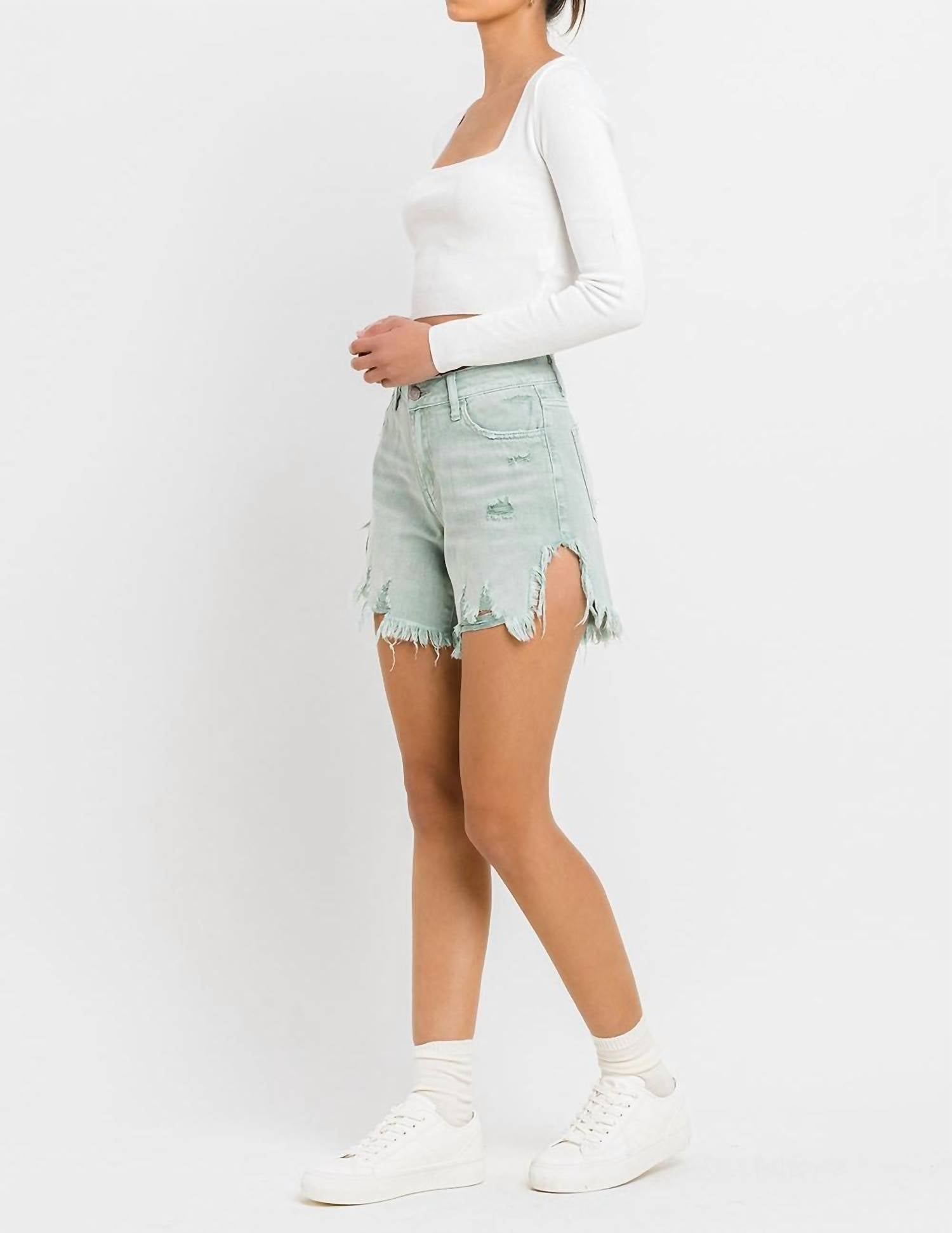 Vervet By Flying Monkey - High Rise Side Slit Denim Shorts