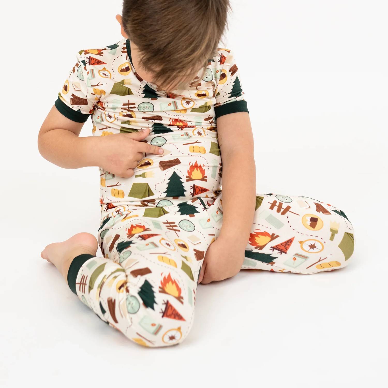 Emerson And Friends - Boy's Camp Emerson Two-piece Bamboo Short Sleeve Pajama Pants Set