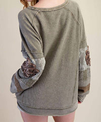 Easel Inside Out Washed Terry Pullover in faded olive - women's sweater - alternate view