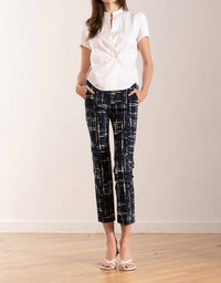 Avenue Montaigne Lulu Straight Cropped Pant in graffiti navy - women's pants