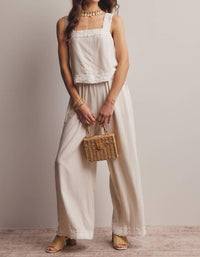 Forte - Embroidered Square Neck Tank And Wide Leg Pants Set