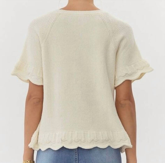 Jodifl - Jayla Scalloped Detailed Short Sleeve Sweater