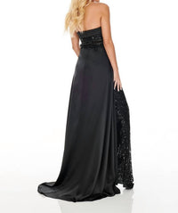 Rachel Allan - Strapless Lace Jumpsuit With Satin Overskirt