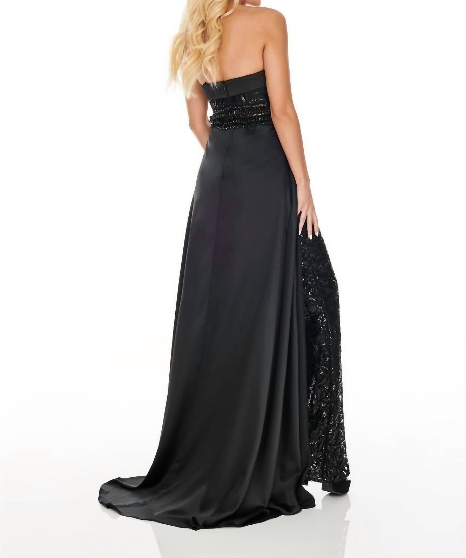 Rachel Allan - Strapless Lace Jumpsuit With Satin Overskirt