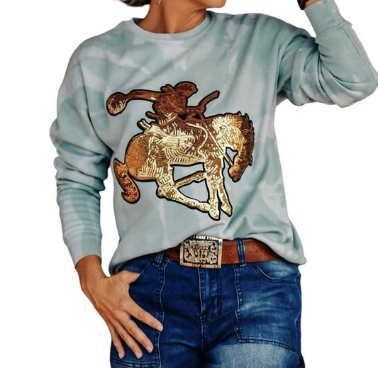 Crazy Consuela - Gold Sequin Horse Bleached Sweatshirt