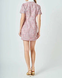 endless rose Tweed Short Sleeve Dress in pink - women's dress - view 4