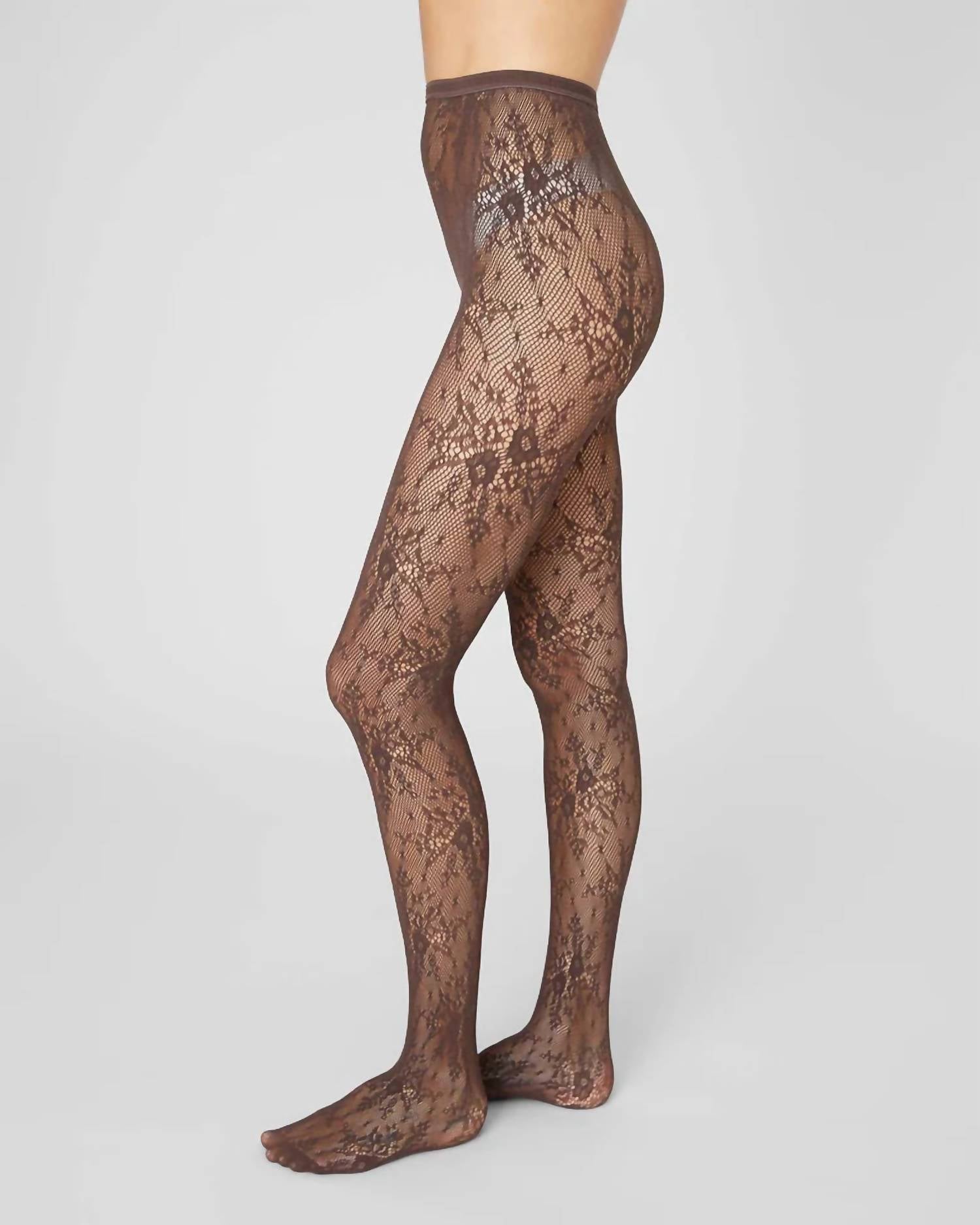 Swedish Stockings Women's Rosa Lace Tights in dark brown - women's accessory - detail view