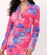Tea & Cup - Floral Print Belted Blazer Dress