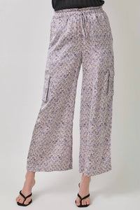 Mystree - Satin Printed Wide Leg Cargo Pants
