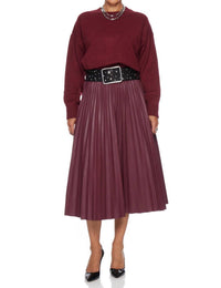 PINCH Pleated Pu Leather Skirt in burgundy - women's skirt - view 4