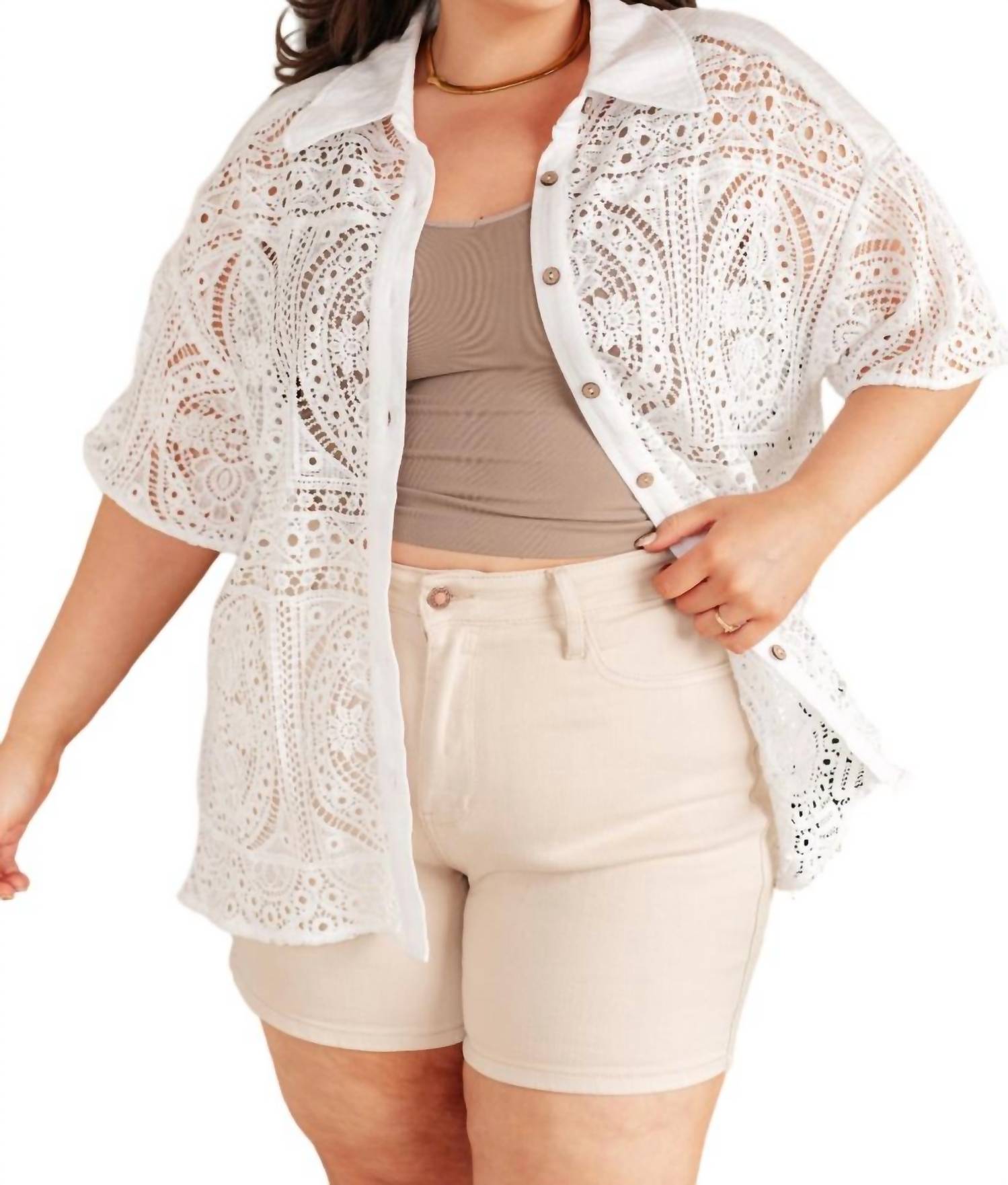 Very J - Head in the Clouds Lace Button Down