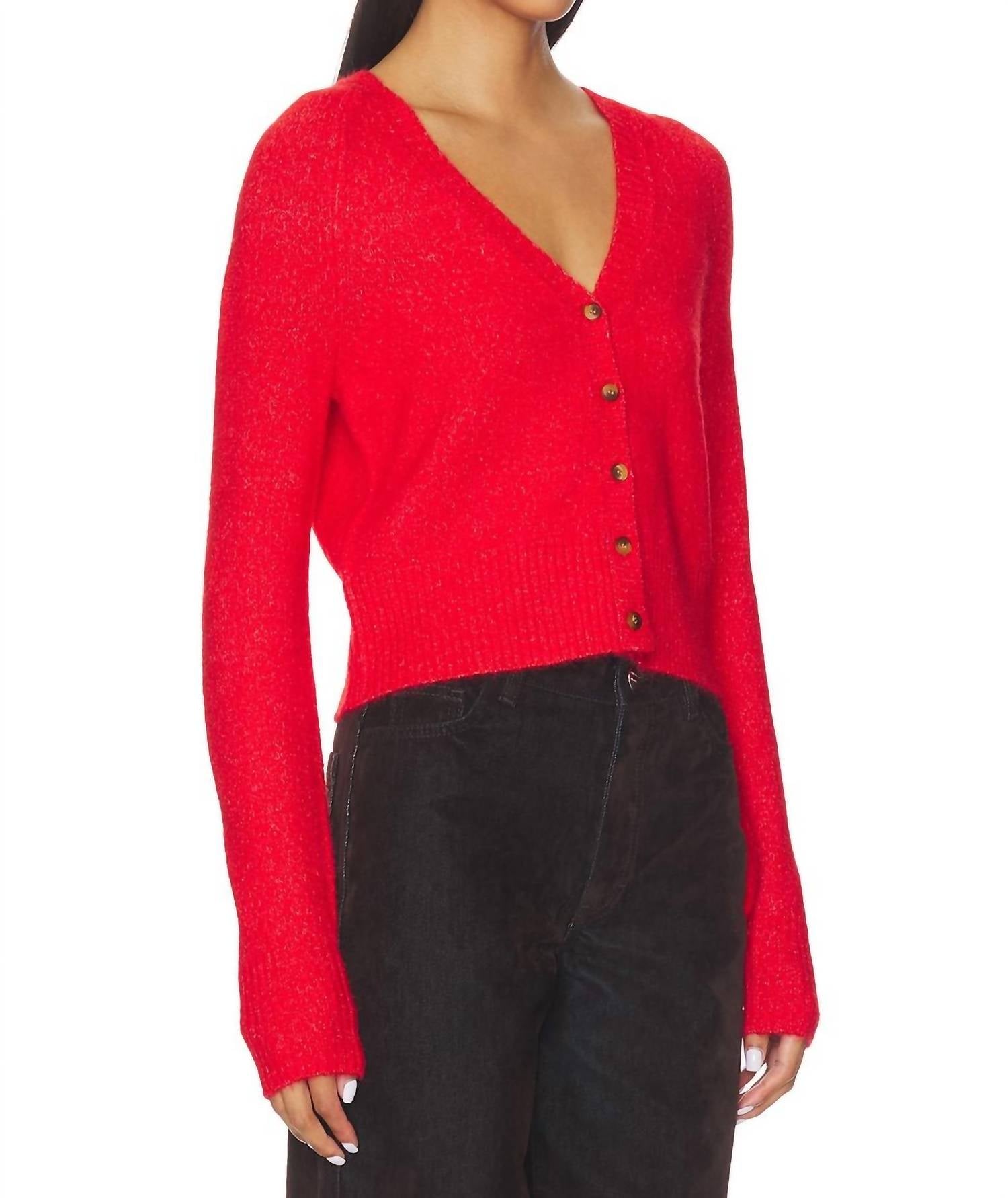 Free People School Girl Cardigan in cherry pop melange - women's cardigan - alternate view