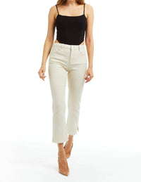 tractr High Rise Crop Flare With Side Slit Clean Hem Stretch Lurex Twill Jeans in cream - women's jeans