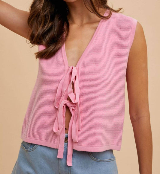 Anniewear - Front Bow Textured Sweater Vest