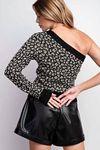 Easel - Lucy One Shoulder Cropped Sweater