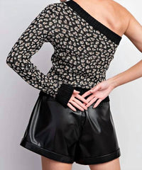 Easel - Lucy One Shoulder Cropped Sweater