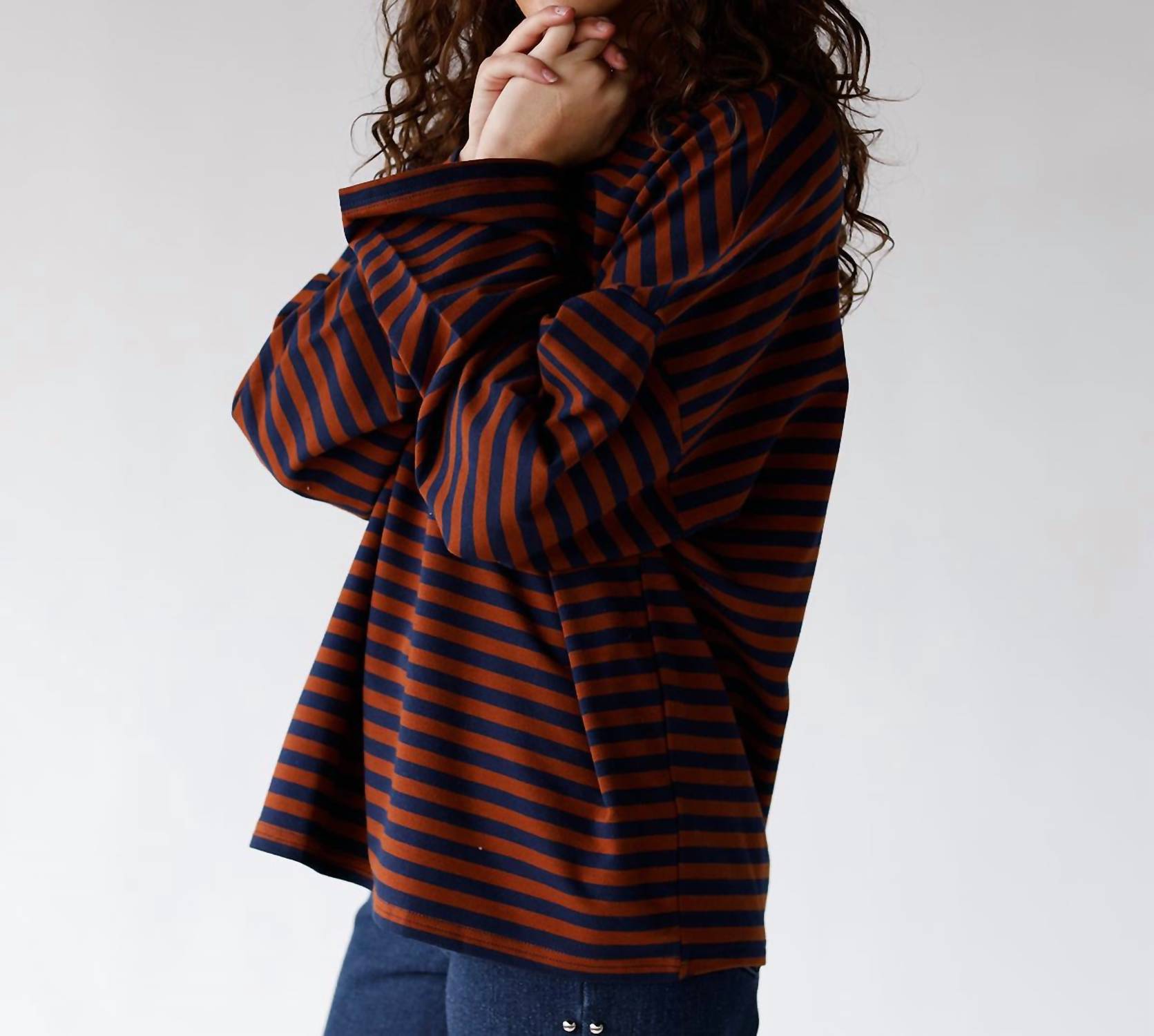 Mimosa Striped Long Sleeve Top in caramel tide - women's long sleeve top - alternate view