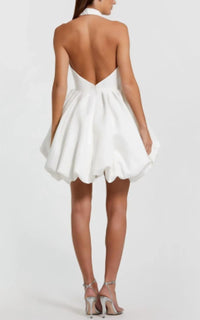 Mac Duggal - Satin Bubble Hem Backless Mini Dress