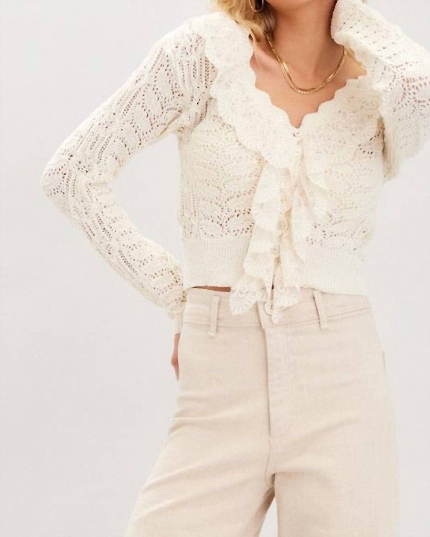 Illa Illa Lace Crochet Knit Top in ivory - women's sweater