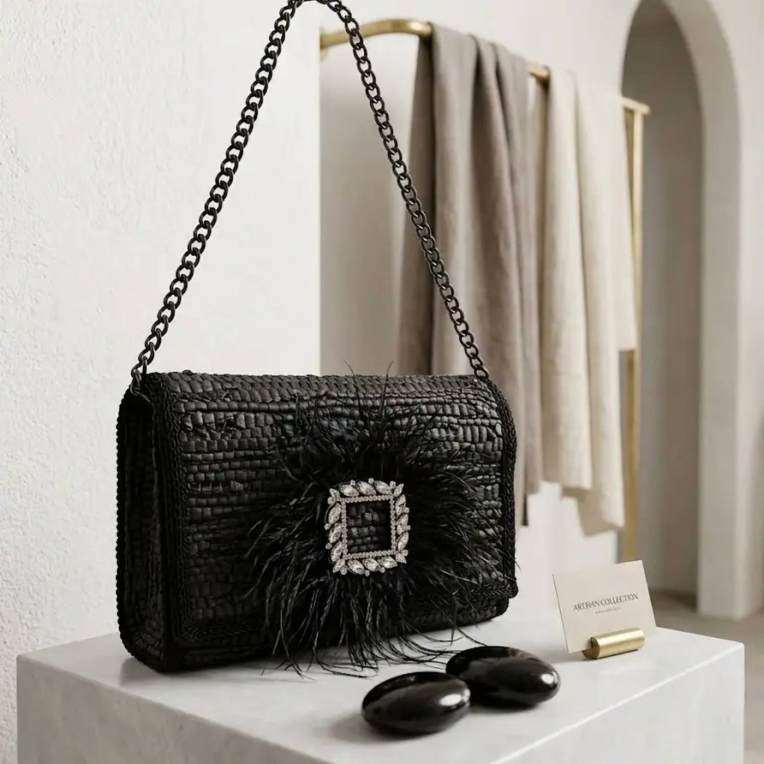 Elektra'S Workshop - Women's Ostrich Feather Shoulder Bag