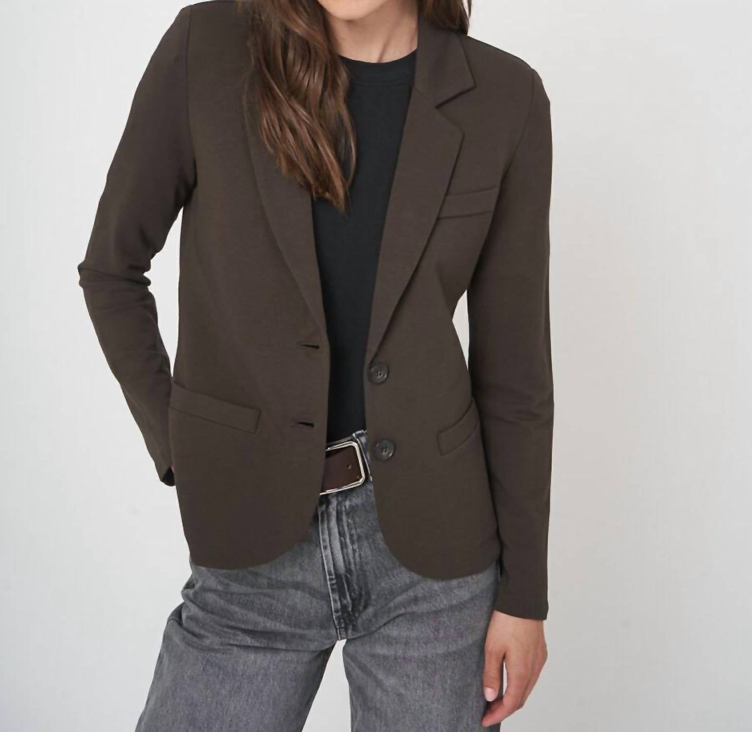 REPEAT cashmere Lady's Knit Blazer in dark brown - women's jacket