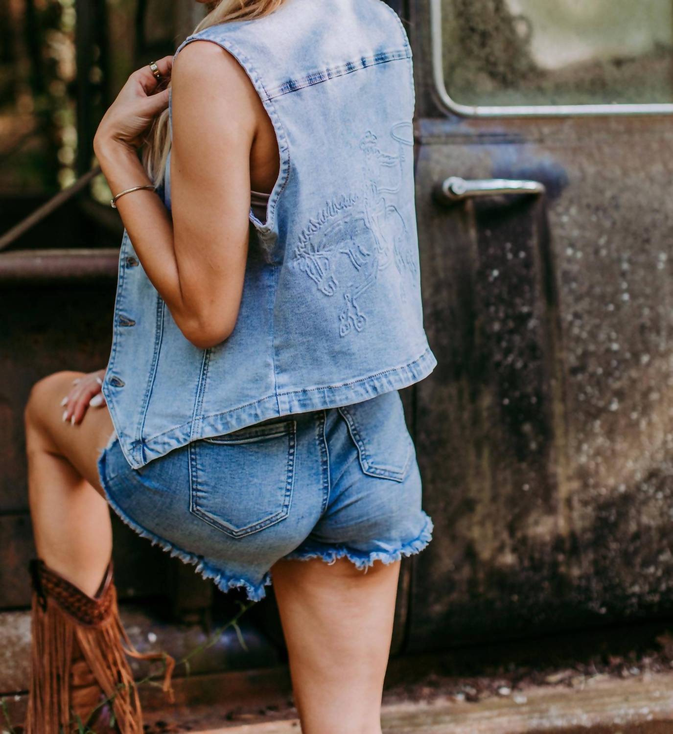 Merigold Kiss - Sterling Embossed Denim Vest