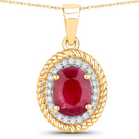 Diana M Jewels Women's Oval Natural Ruby Pendant Necklace (1.55 Ct) - Classic in 14k yellow gold - women's jewelry