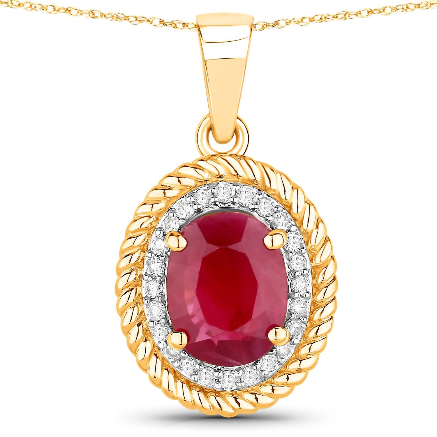 Diana M Jewels Women's Oval Natural Ruby Pendant Necklace (1.55 Ct) - Classic in 14k yellow gold - women's jewelry