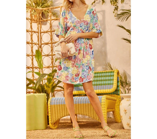 Andree By Unit - Short sleeve V-Neck Floral Dress