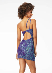 ASHLEYlauren One Shoulder Sequin Cocktail Dress in electric purple - women's dress - alternate view