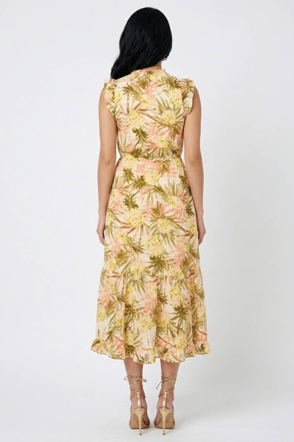 Laundry By Shelli Segal - Pinapple Print Ruffle Cap Sleeve Midi Dress