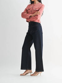 JUST BLACK DENIM Patch Pocket Wide Leg Jeans in blue - women's jeans - view 5