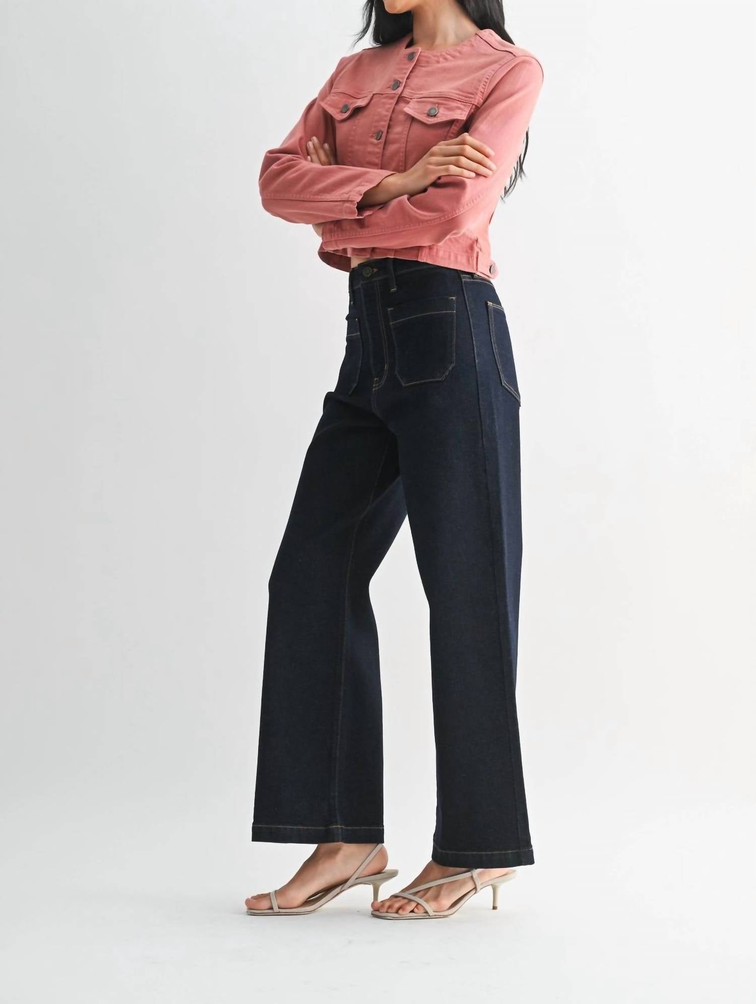 JUST BLACK DENIM Patch Pocket Wide Leg Jeans in blue - women's jeans - view 5