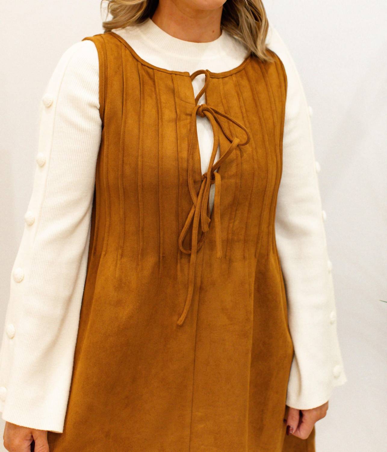 Klesis - Suede Pintucked Sleeveless Mini Dress