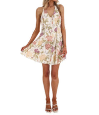 In February - Women's Petals In Motion Floral Halter Mini Dress