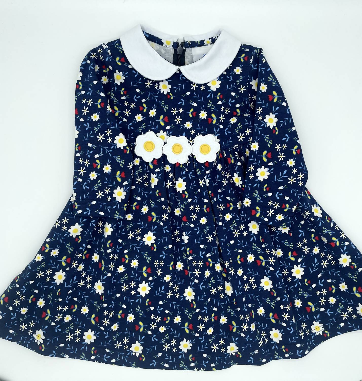 Florence Eiseman Kid's Floral Print Knit Dress in navy multi - kids' dress