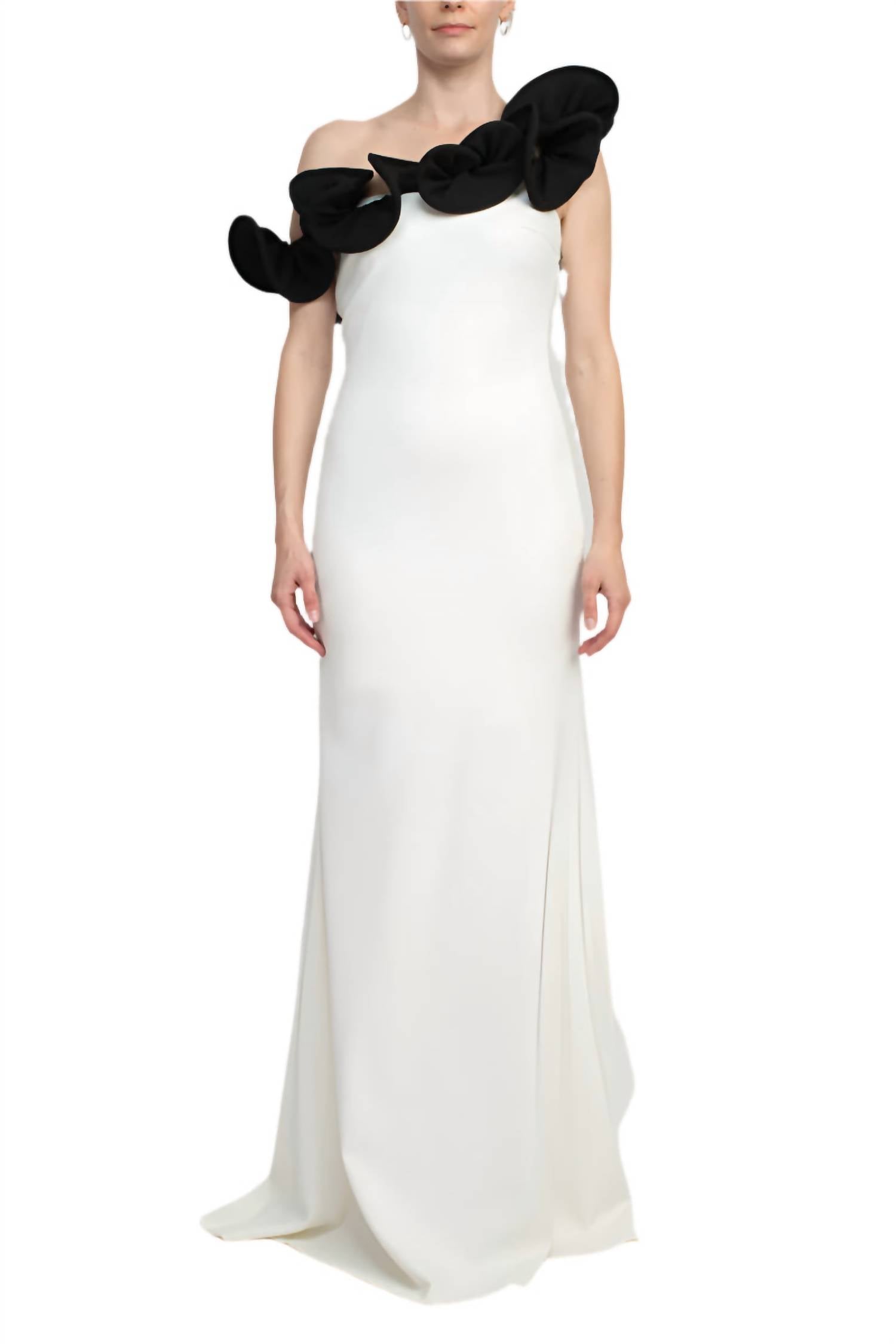 Alberto Makali - One Shoulder Floral Shoulder Scuba Gown