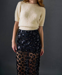 English Factory - Women's Flower Sequin Sheer Midi Skirt